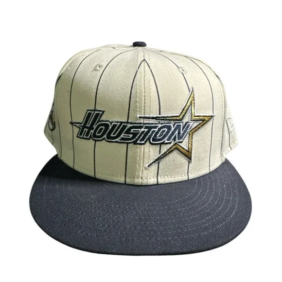 Houston Astros New Era 59Fifty Hat White Pinstripe Side Patch Cap | Size 8 - Picture 1 of 6